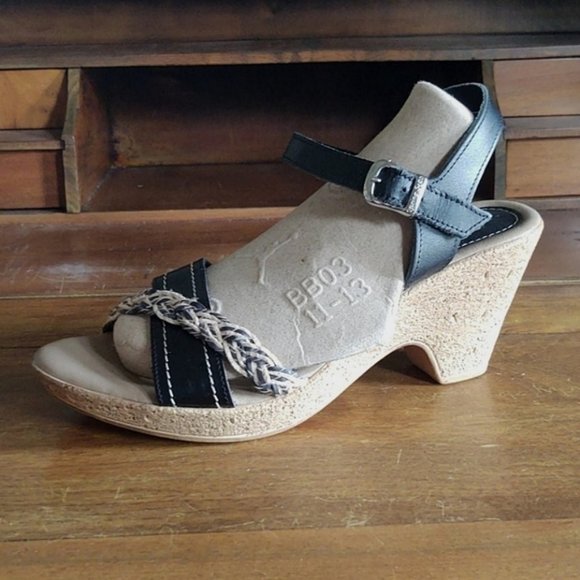 Spring Step Shoes - Made in Italy Leather Black Woven Cork Heel Sandals